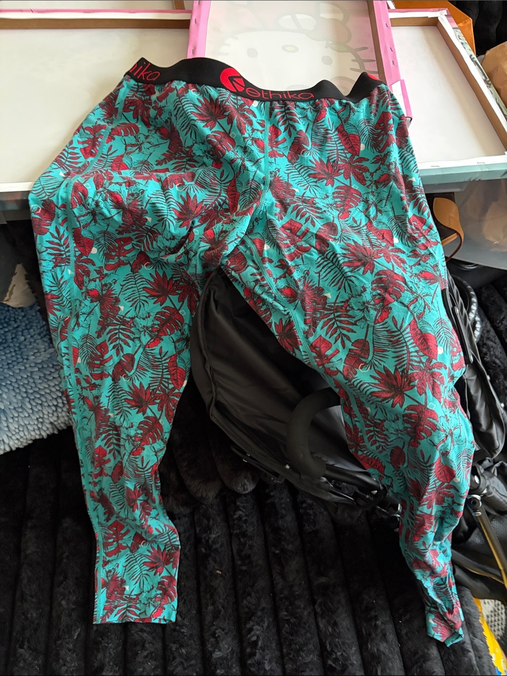 Ethika women’s Teal and Red Floral Stretch Bottoms